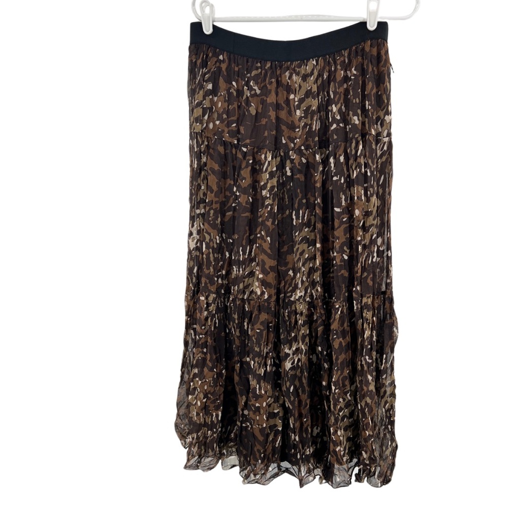 Layered sheer crinkle neutral camo tiered maxi skirt midi jungle animal whimsy